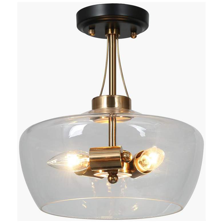 Image 1 3-Light Black and Imitation Electroplated Copper Ceiling Lamp with Glass