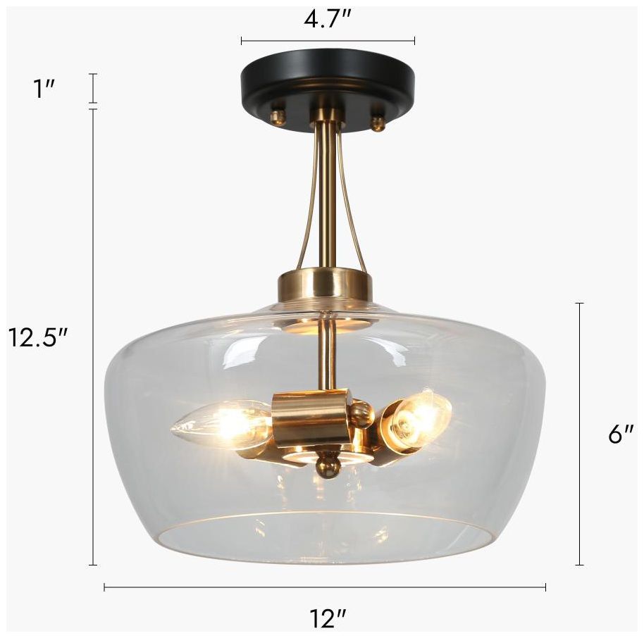 Image 4 3-Light Black and Imitation Electroplated Copper Ceiling Lamp with Glass more views