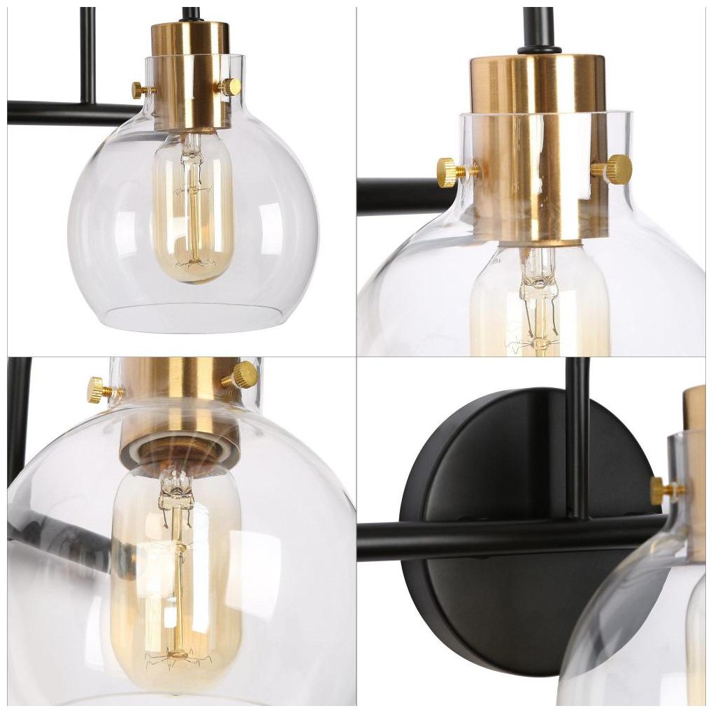 Image 3 3-Light Black and Polished Brass Bathroom Vanity Light more views