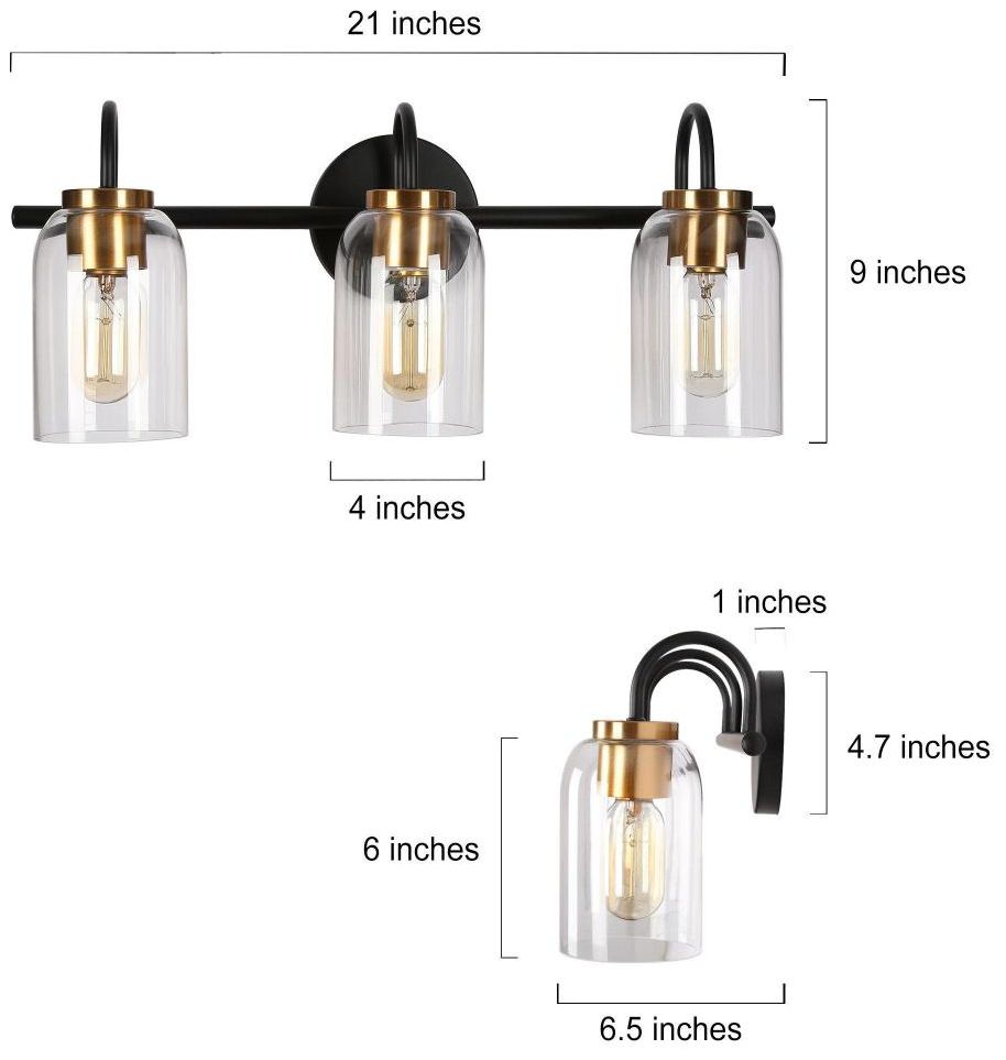 Image 2 3-Light Black and Vintage Brass Bathroom Vanity Light more views