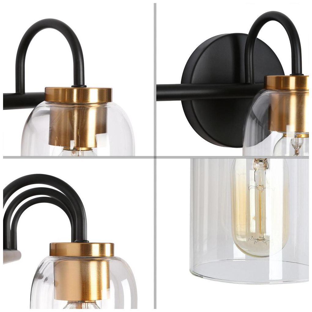 Image 3 3-Light Black and Vintage Brass Bathroom Vanity Light more views