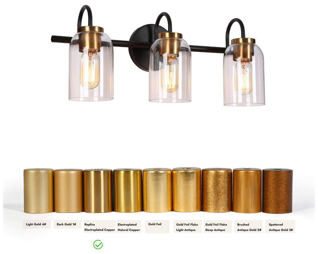 Image 4 3-Light Black and Vintage Brass Bathroom Vanity Light more views