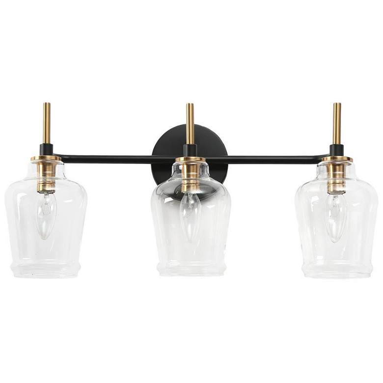 Image 1 3-Light Black Bathroom Vanity Light with Bell Clear Glass
