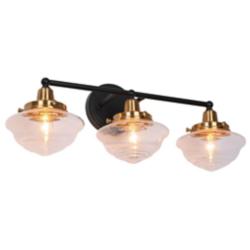 3-Light Black Bathroom Vanity Light with Seeded Glass