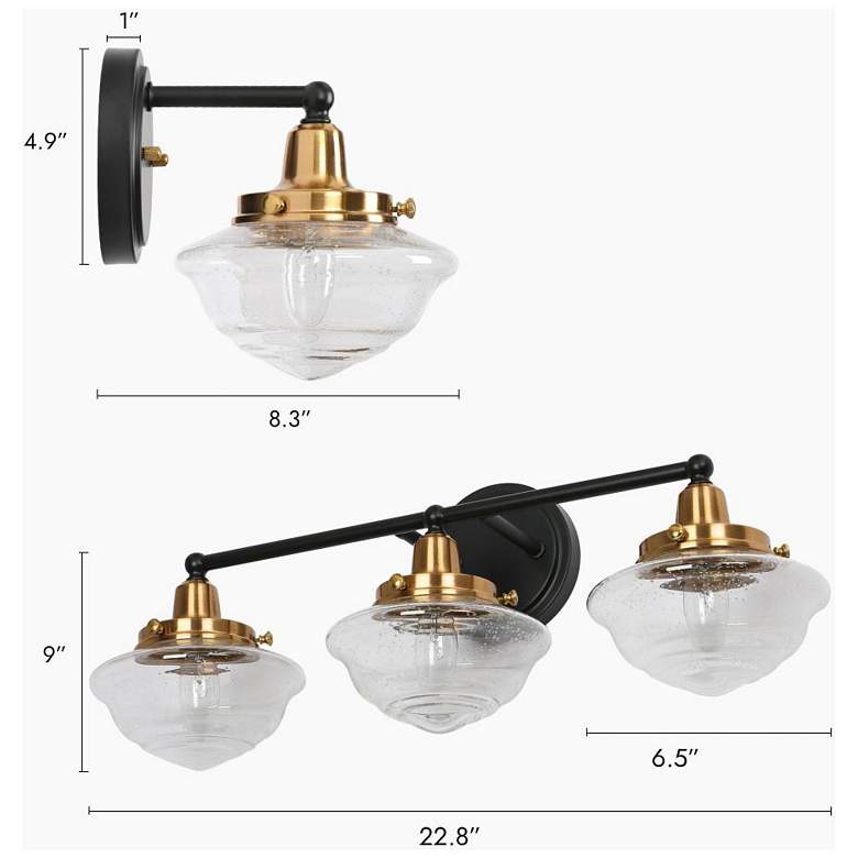 Image 2 3-Light Black Bathroom Vanity Light with Seeded Glass more views