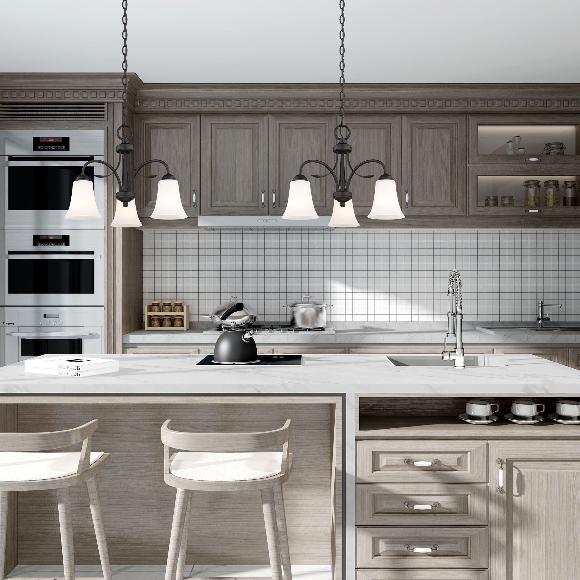 3 Light Black Convertible Dinette Chandelier/Ceiling Mount