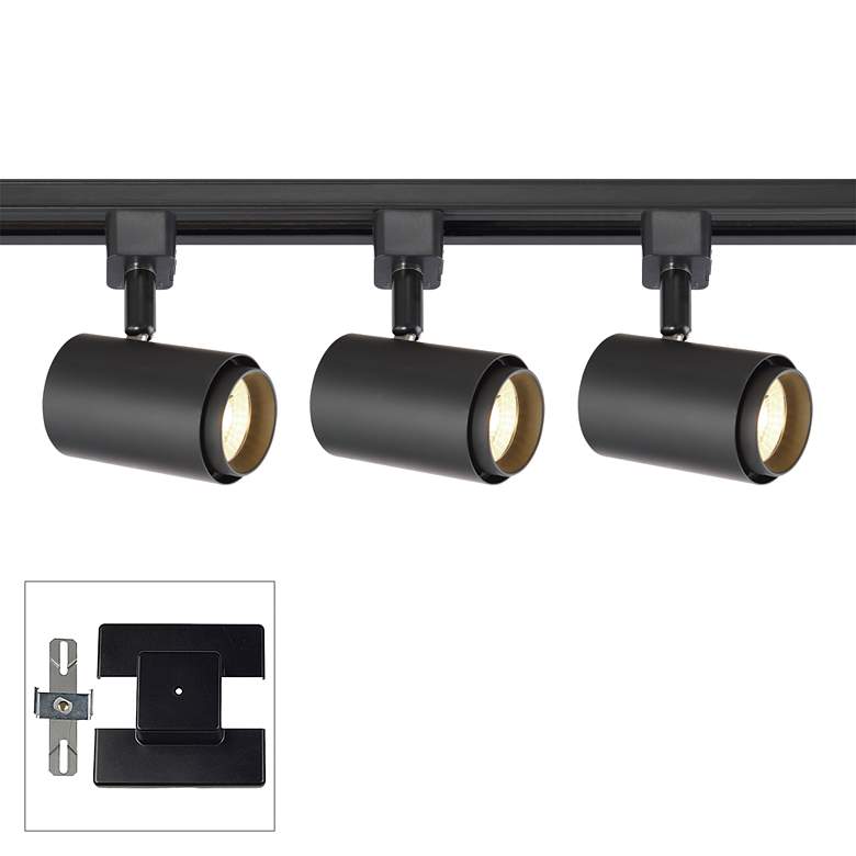 3-Light Black Cylinder 10W LED Floating Canopy Track Kit