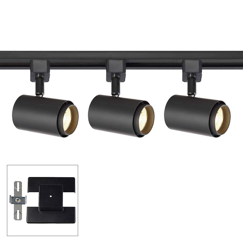 Image 1 3-Light Black Cylinder 10W LED Floating Canopy Track Kit