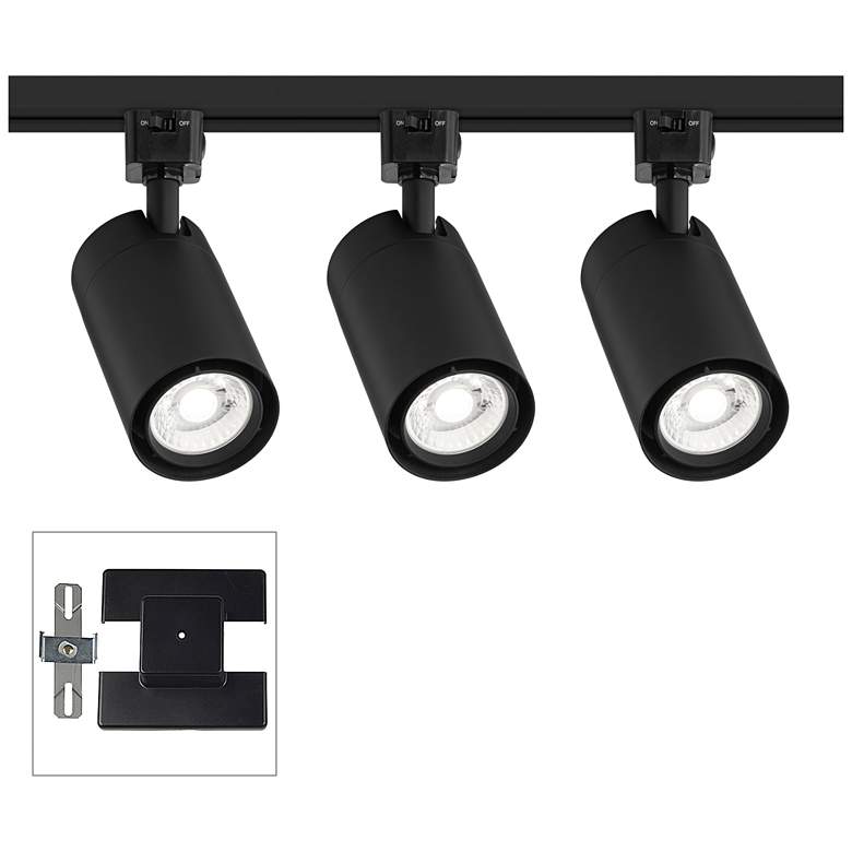 Image 1 3-Light Black Cylinder 15W LED Floating Canopy Track Kit