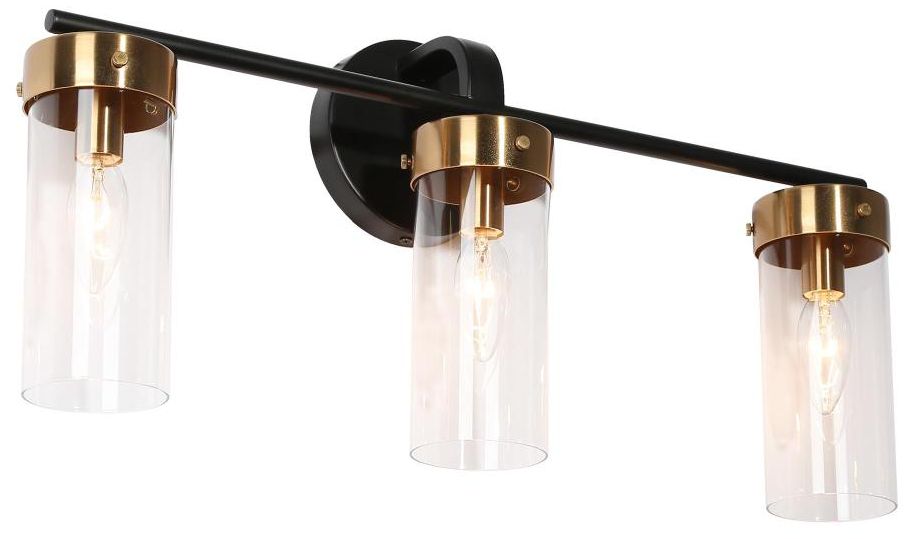 3Light Black Gold Bathroom Vanity Light with Cylinder Brass 7777J
