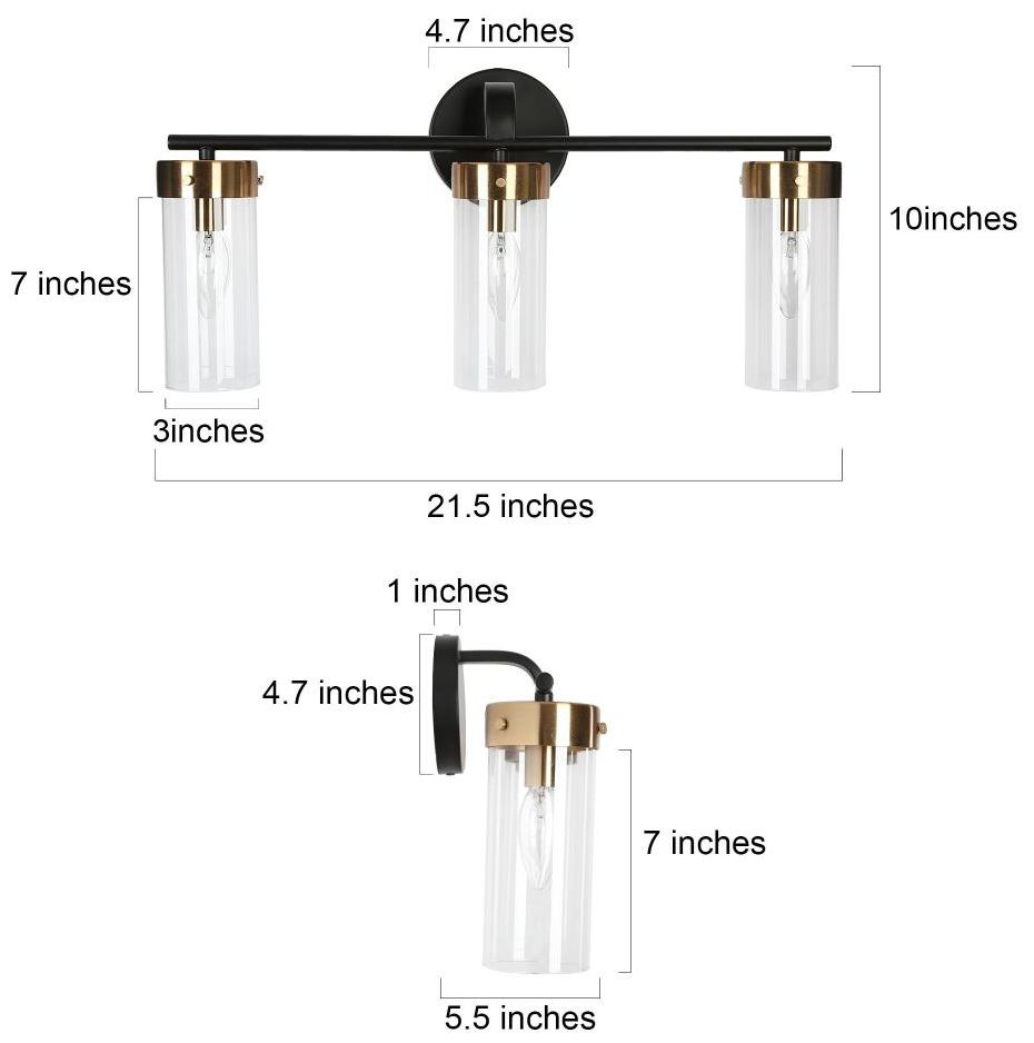 Image 2 3-Light Black Gold Bathroom Vanity Light with Cylinder Brass more views