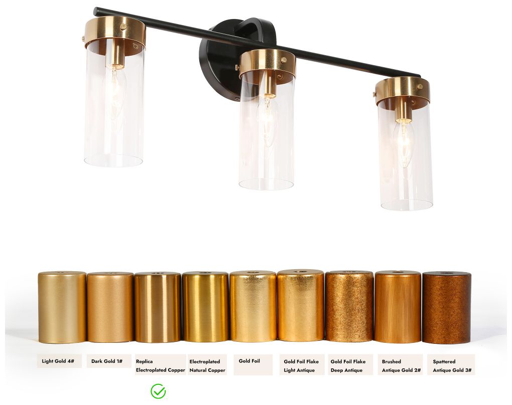 Image 4 3-Light Black Gold Bathroom Vanity Light with Cylinder Brass more views