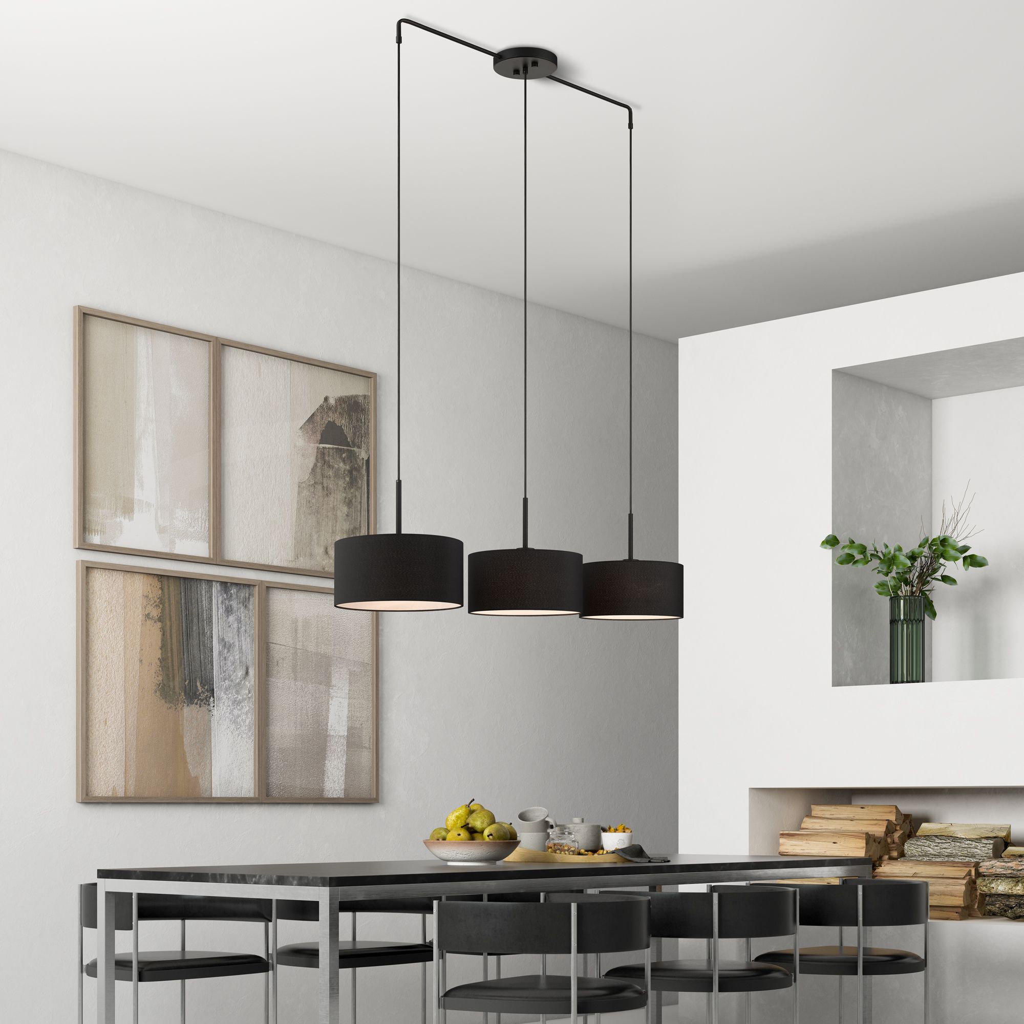 3 Light Black Large Linear Chandelier