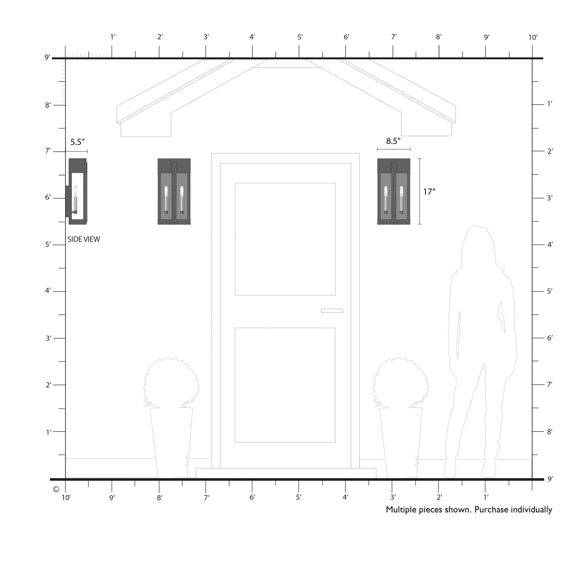 3 Light Black Large Outdoor Wall Lantern with Brushed Nickel Candles