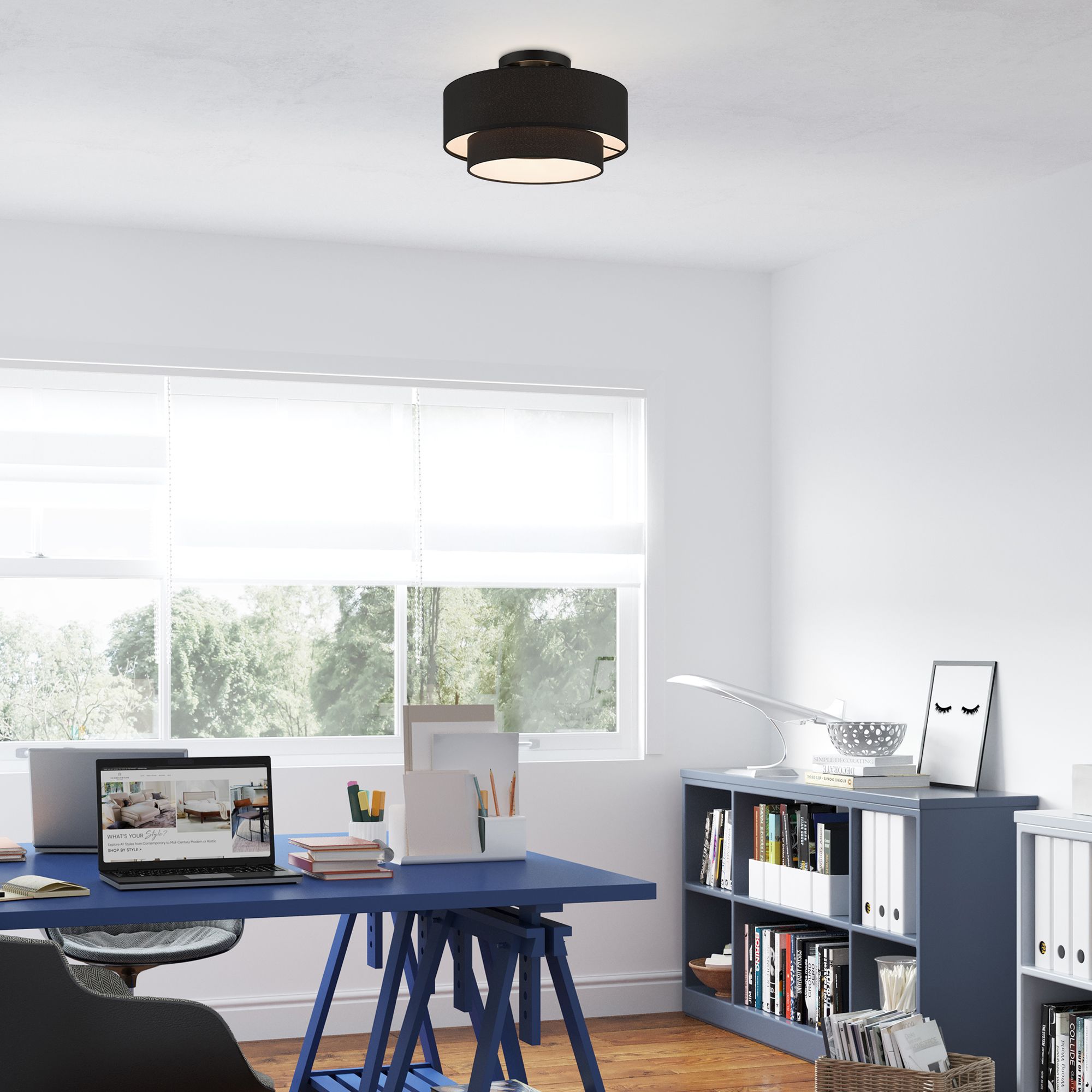 3 Light Black Large Semi-Flush in scene