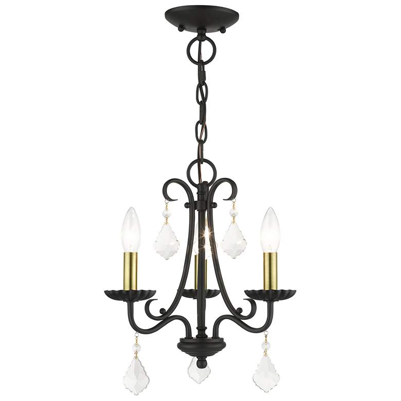 Image 1 3 Light Black Mini Chandelier with Antique Brass Finish Accents