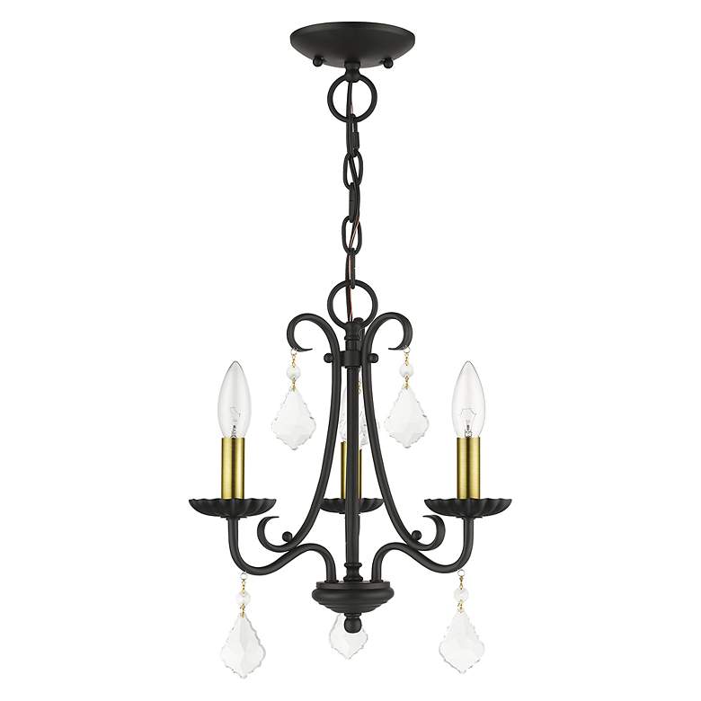 Image 3 3 Light Black Mini Chandelier with Antique Brass Finish Accents more views