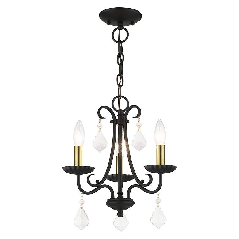 Image 4 3 Light Black Mini Chandelier with Antique Brass Finish Accents more views