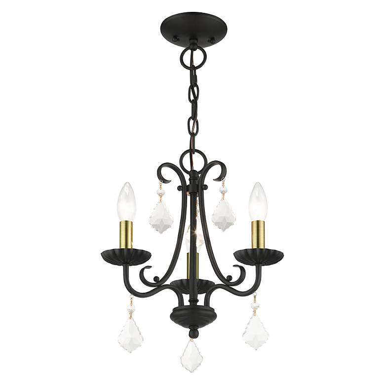 Image 5 3 Light Black Mini Chandelier with Antique Brass Finish Accents more views