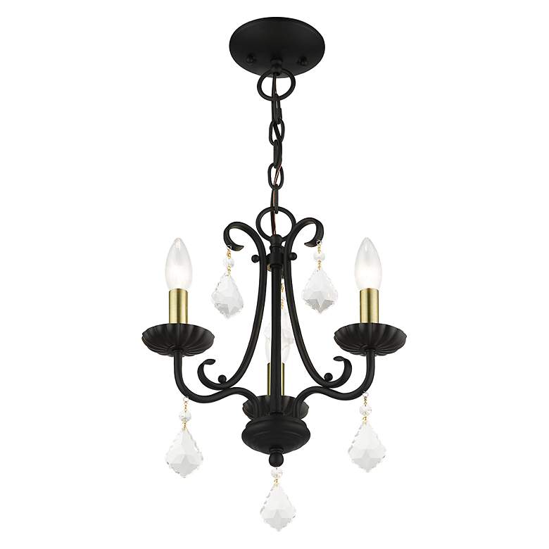 Image 6 3 Light Black Mini Chandelier with Antique Brass Finish Accents more views