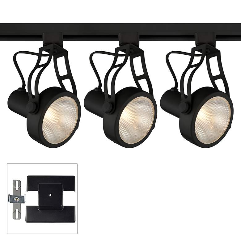 Image 1 3-Light Black Open Back Floating Canopy Track Kit