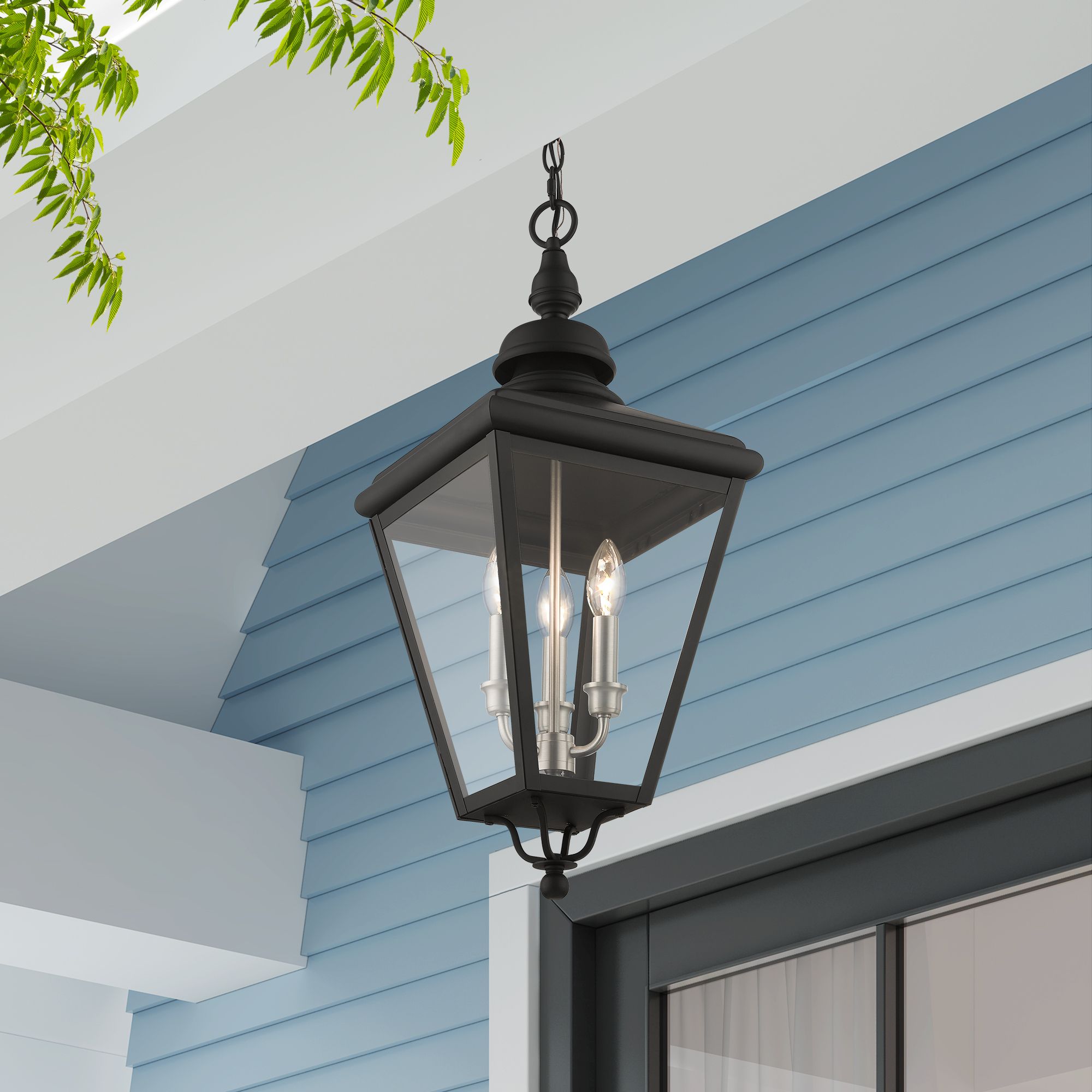 3 Light Black Outdoor Large Pendant Lantern