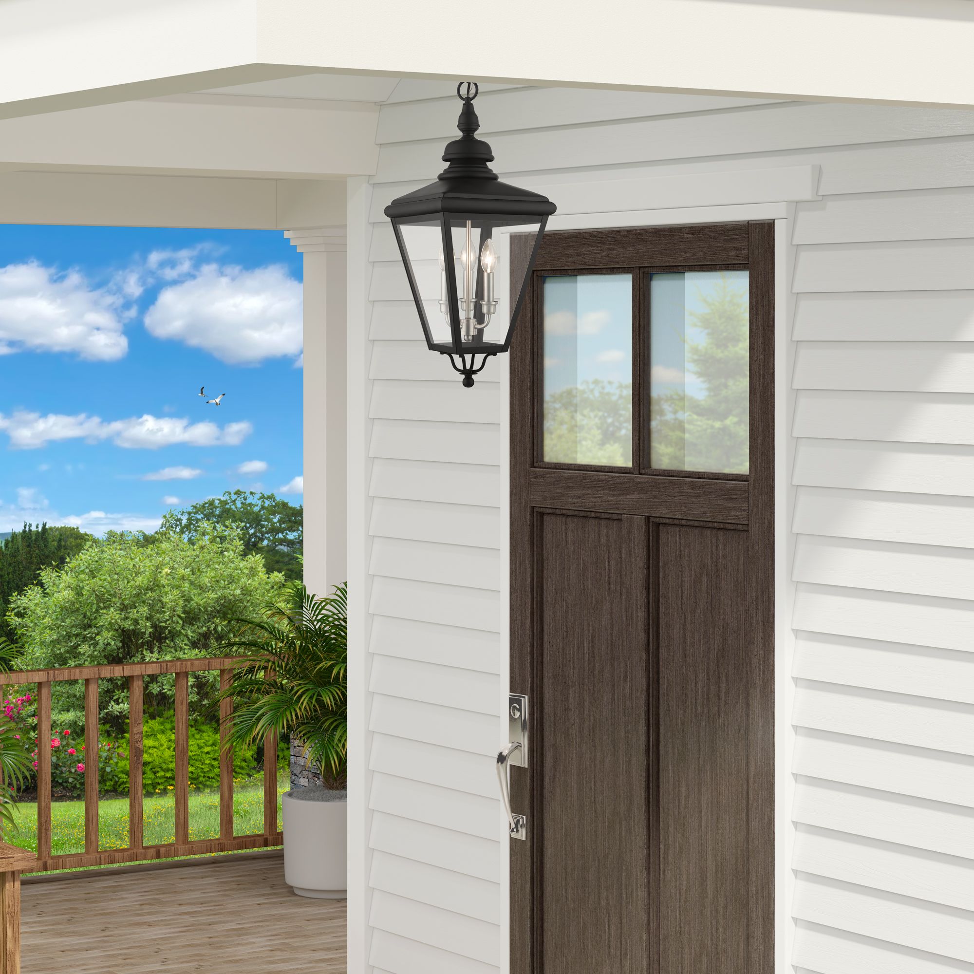 3 Light Black Outdoor Large Pendant Lantern