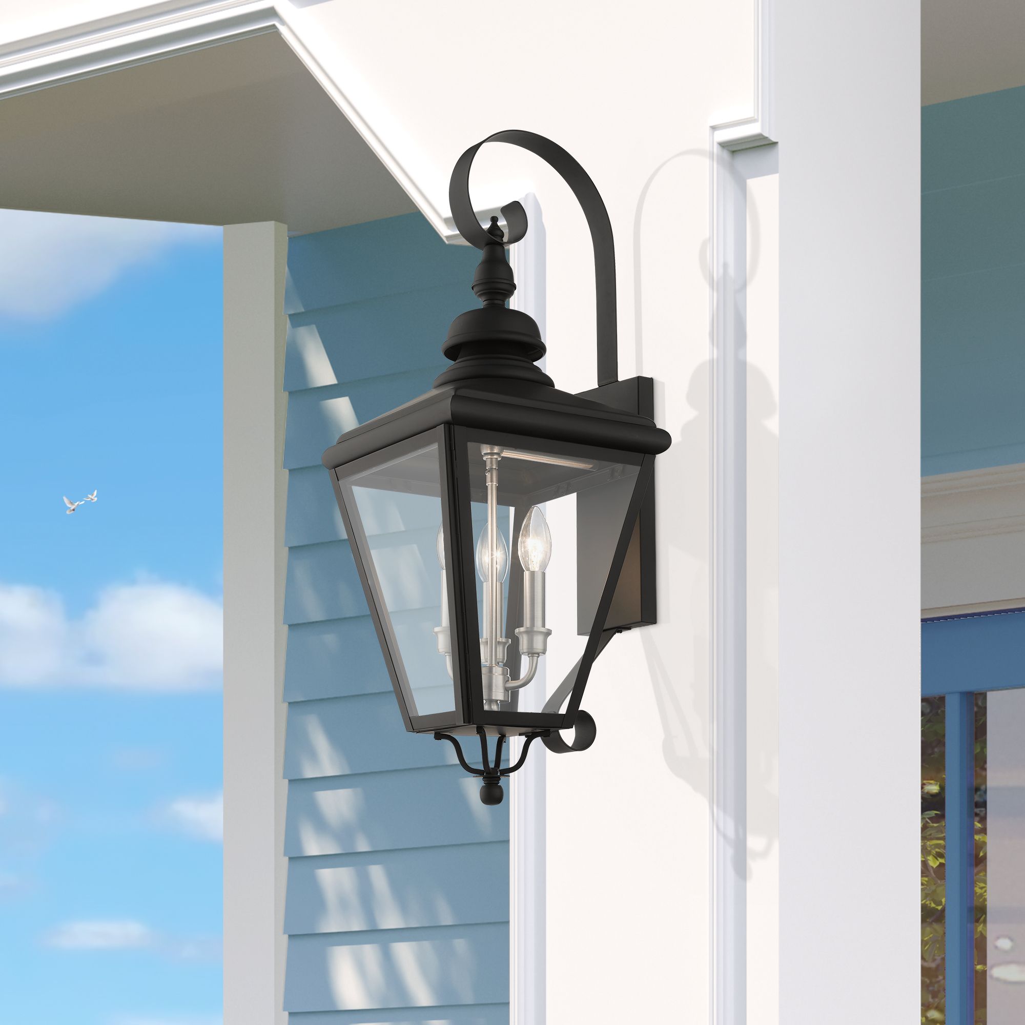 3 Light Black Outdoor Large Wall Lantern