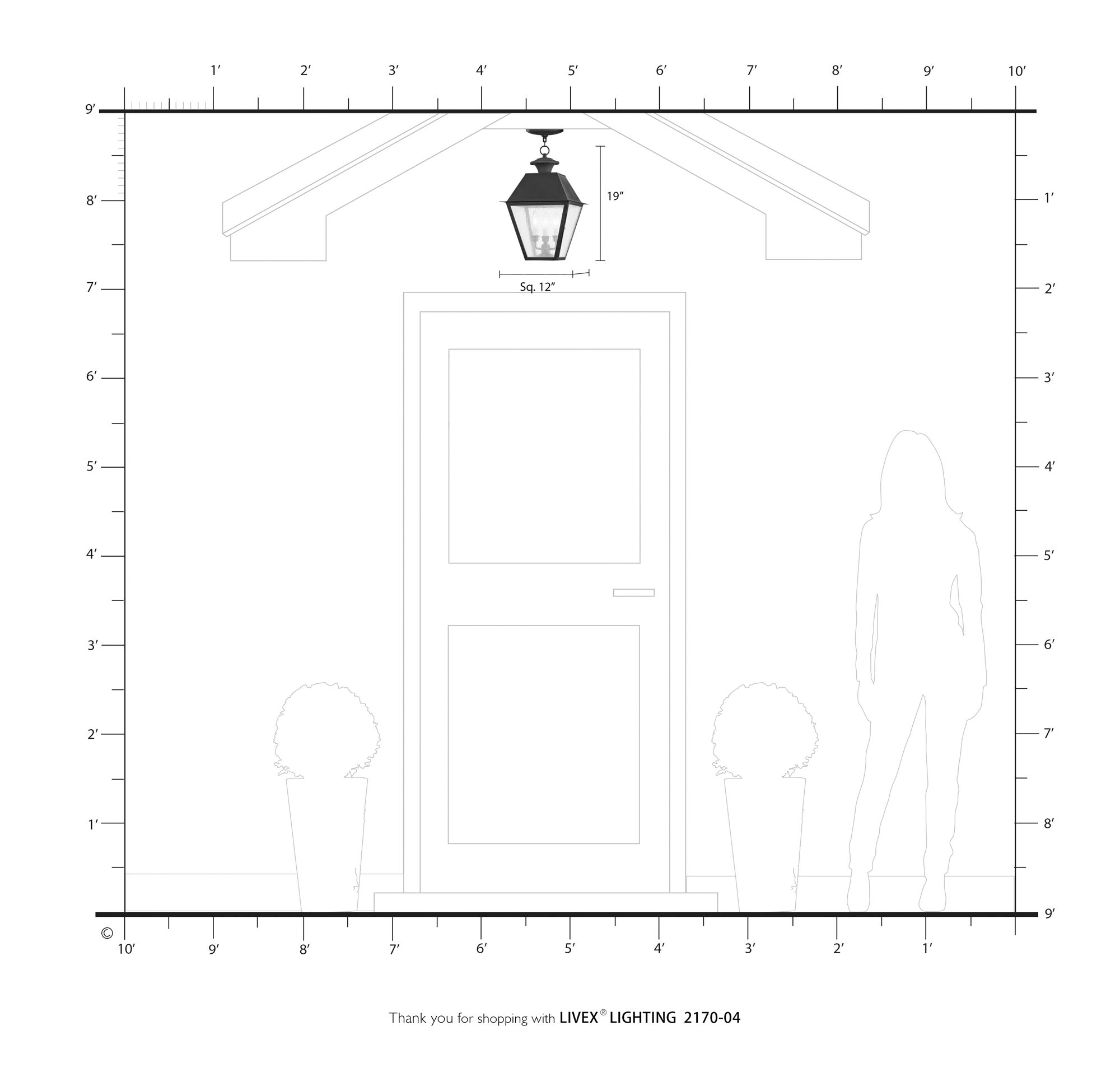 3 Light Black Outdoor Pendant Lantern