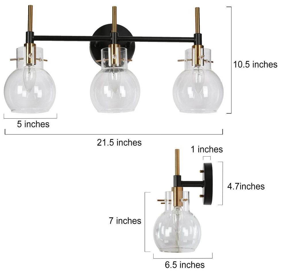 Image 2 3-Light Brass and Black Vanity Light more views