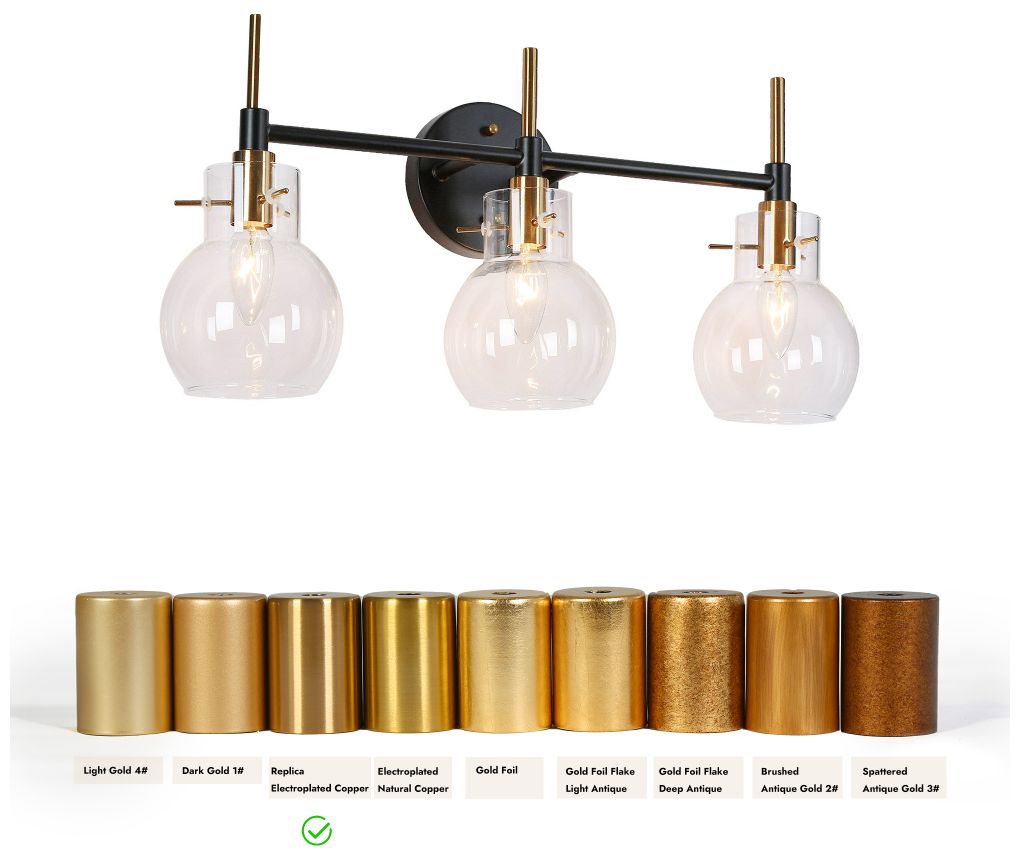 Image 4 3-Light Brass and Black Vanity Light more views