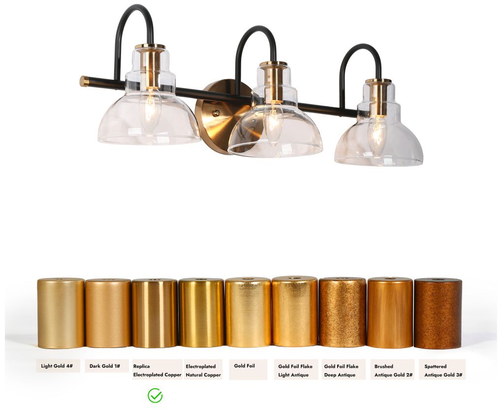 Image 4 3-Light Brass Gold Bathroom Vanity Light with Clear Glass more views