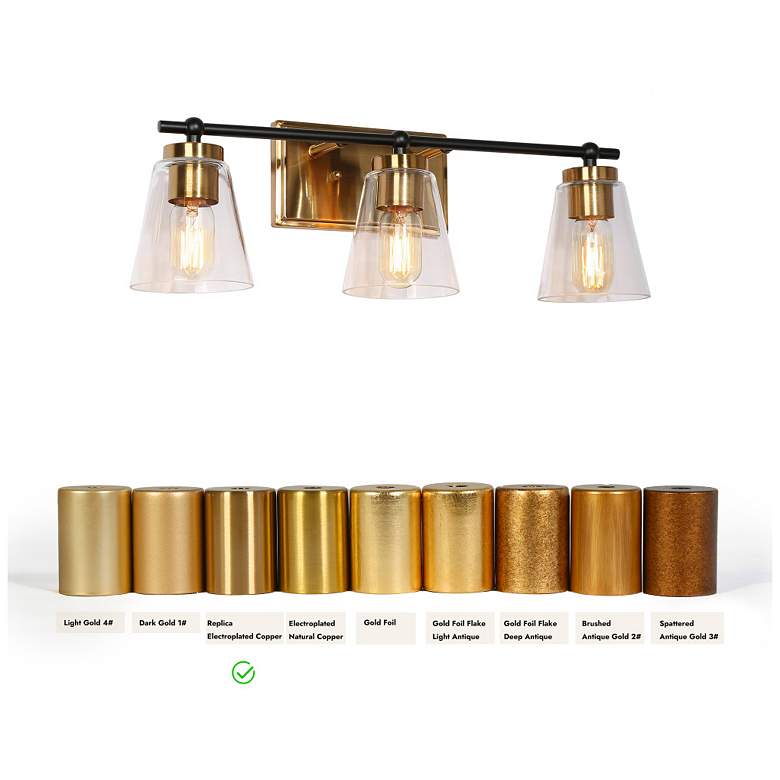Image 4 3-Light Brass Gold Bathroom Vanity Light with Cone Clear Glass more views