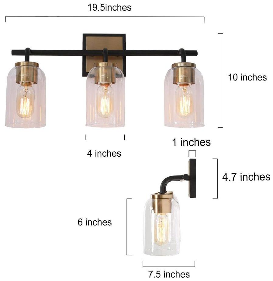 Image 2 3-Light Brass Gold Bathroom Vanity Light more views