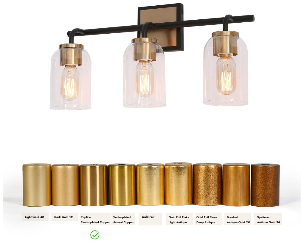 Image 4 3-Light Brass Gold Bathroom Vanity Light more views