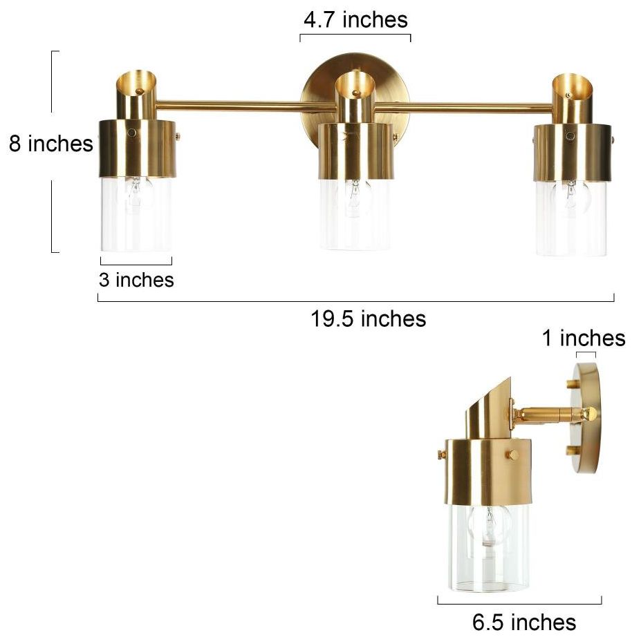 Image 2 3-Light Brass Gold Bathroom Vanity Light more views