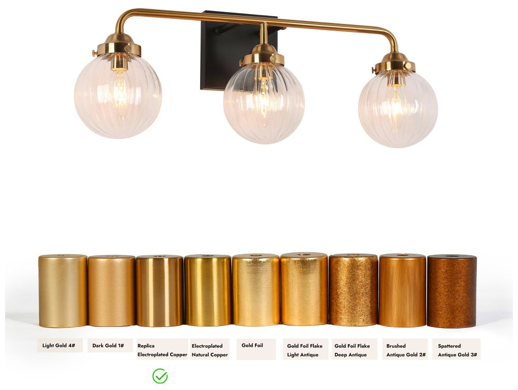 Image 6 3-Light Brass Gold Pumpkin-Shaped Bathroom Vanity Light more views