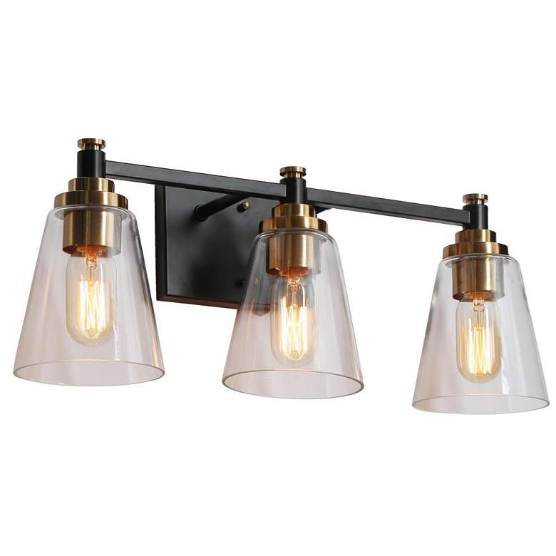 Image 1 3-Light Brass-Plated Cone Bathroom Vanity Light