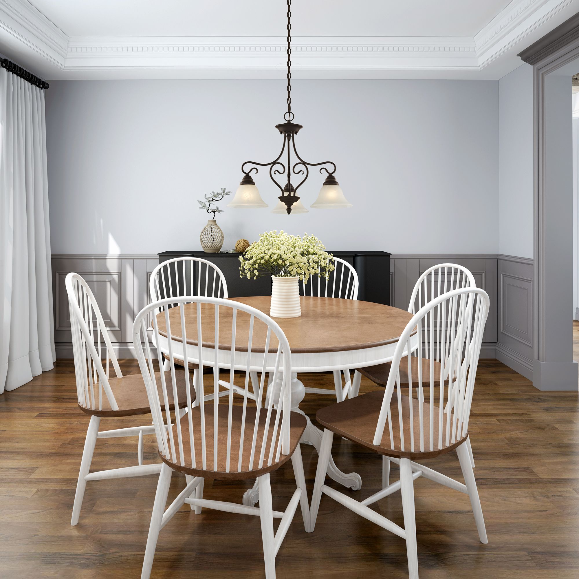 3 Light Bronze Convertible Dinette Chandelier/Ceiling Mount