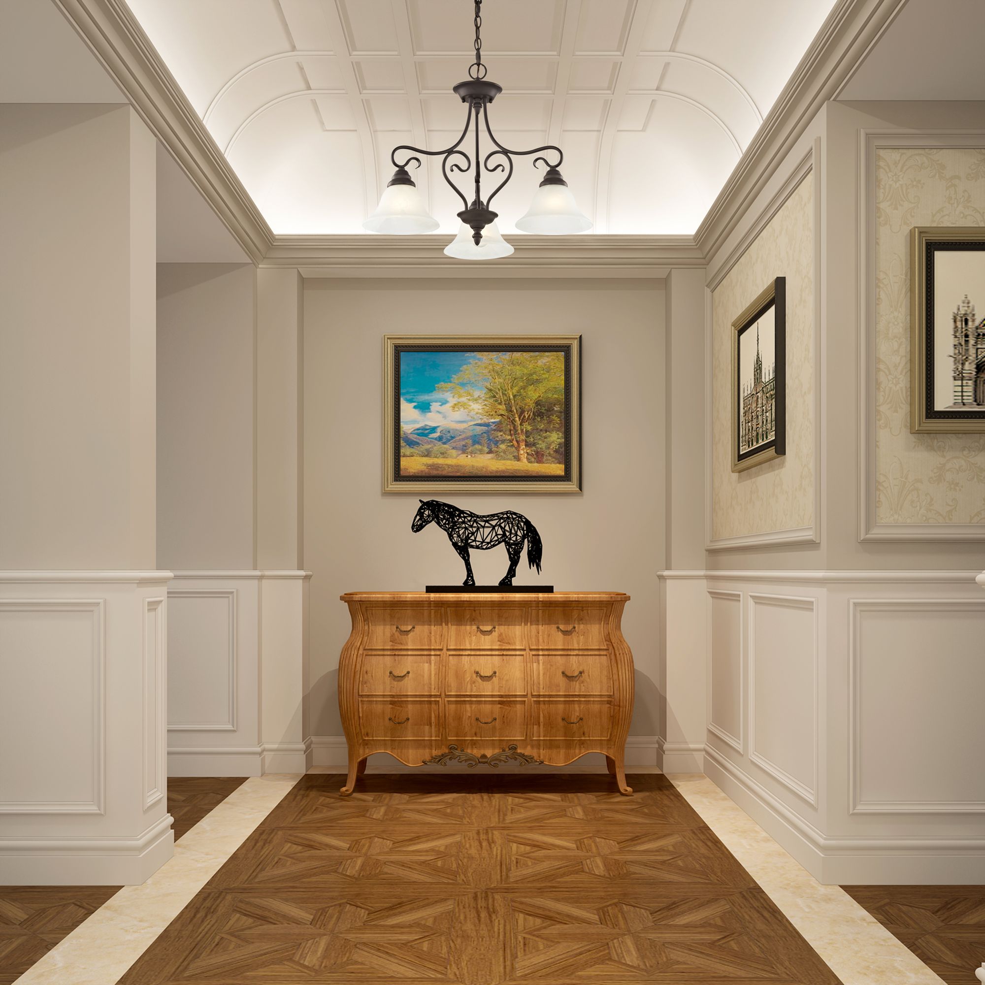 3 Light Bronze Convertible Dinette Chandelier/Ceiling Mount