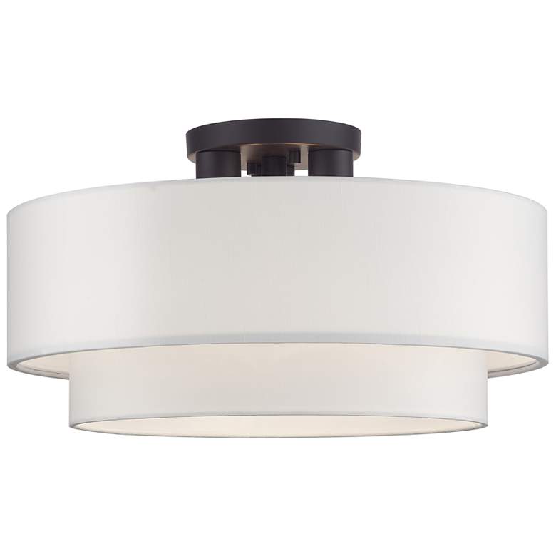Image 1 3 Light Bronze Large Semi-Flush with Off-White Shades