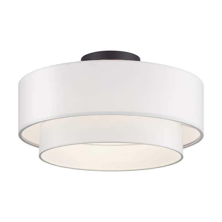 Image 3 3 Light Bronze Large Semi-Flush with Off-White Shades more views