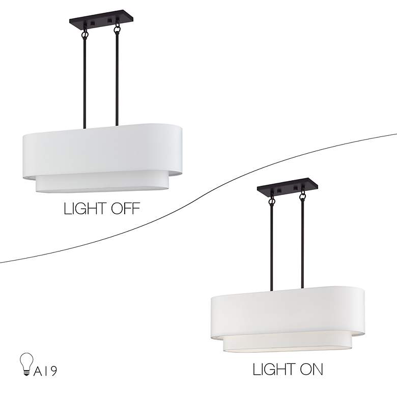 Image 7 3 Light Bronze Medium Linear Chandelier with Off-White Hardback Shades more views
