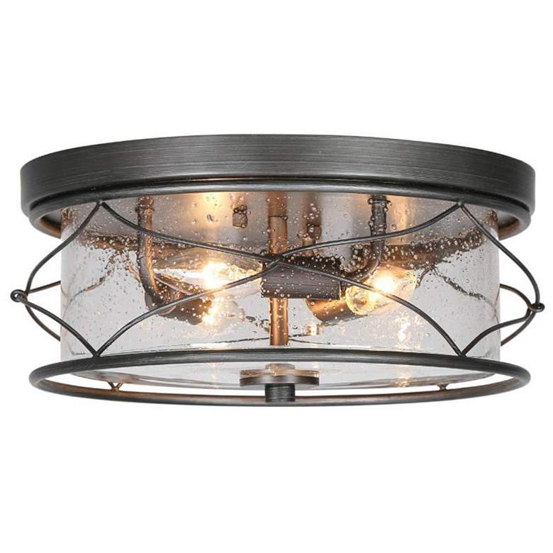 Image 1 3-Light Brushed Aged Silver Ceiling Lamp with Seeded Glass