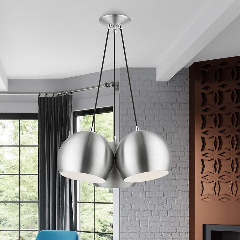 Image 1 3 Light Brushed Aluminum Globe Pendant