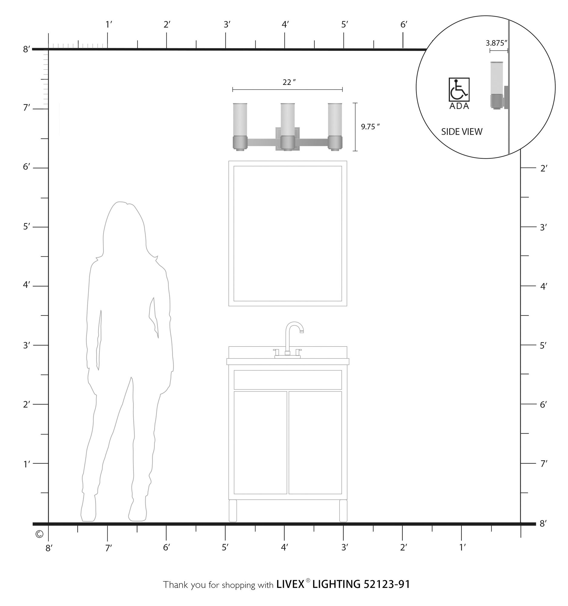3 Light Brushed Nickel ADA Wall Sconce/Bath Vanity
