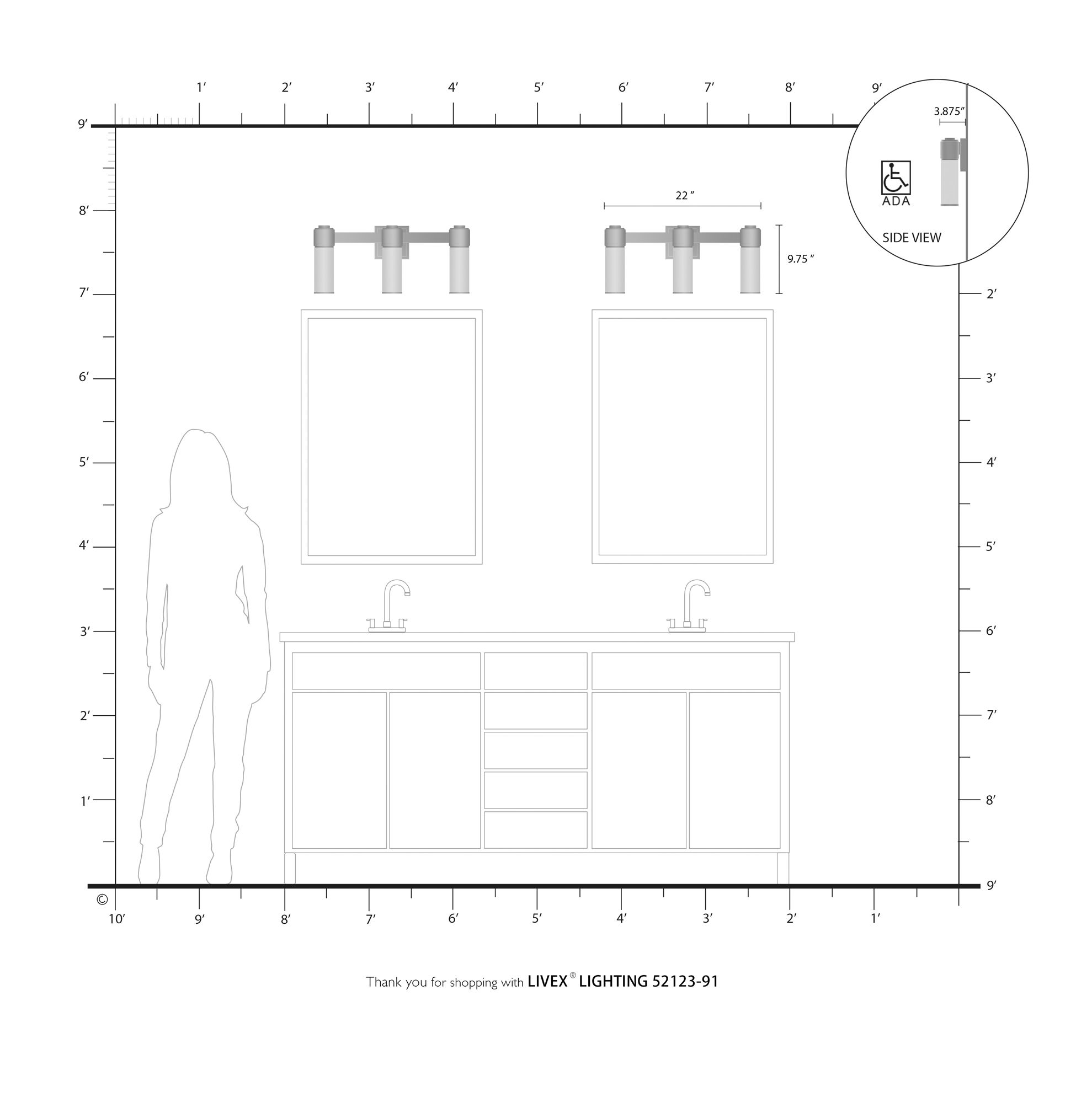 3 Light Brushed Nickel ADA Wall Sconce/Bath Vanity