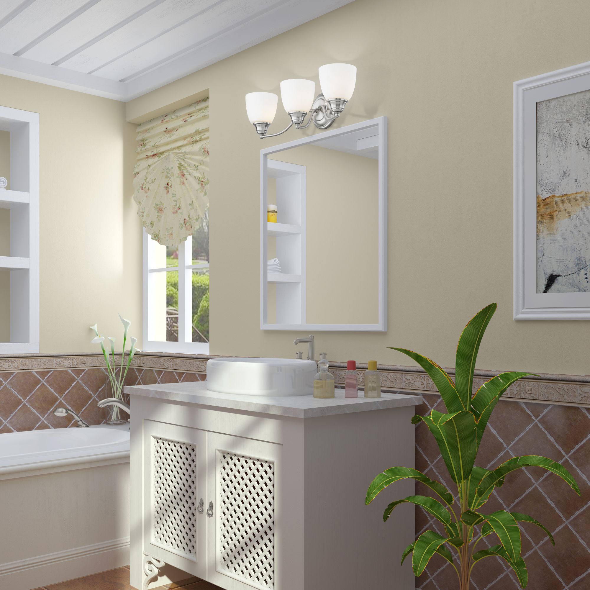 3 Light Brushed Nickel Bath Vanity in scene