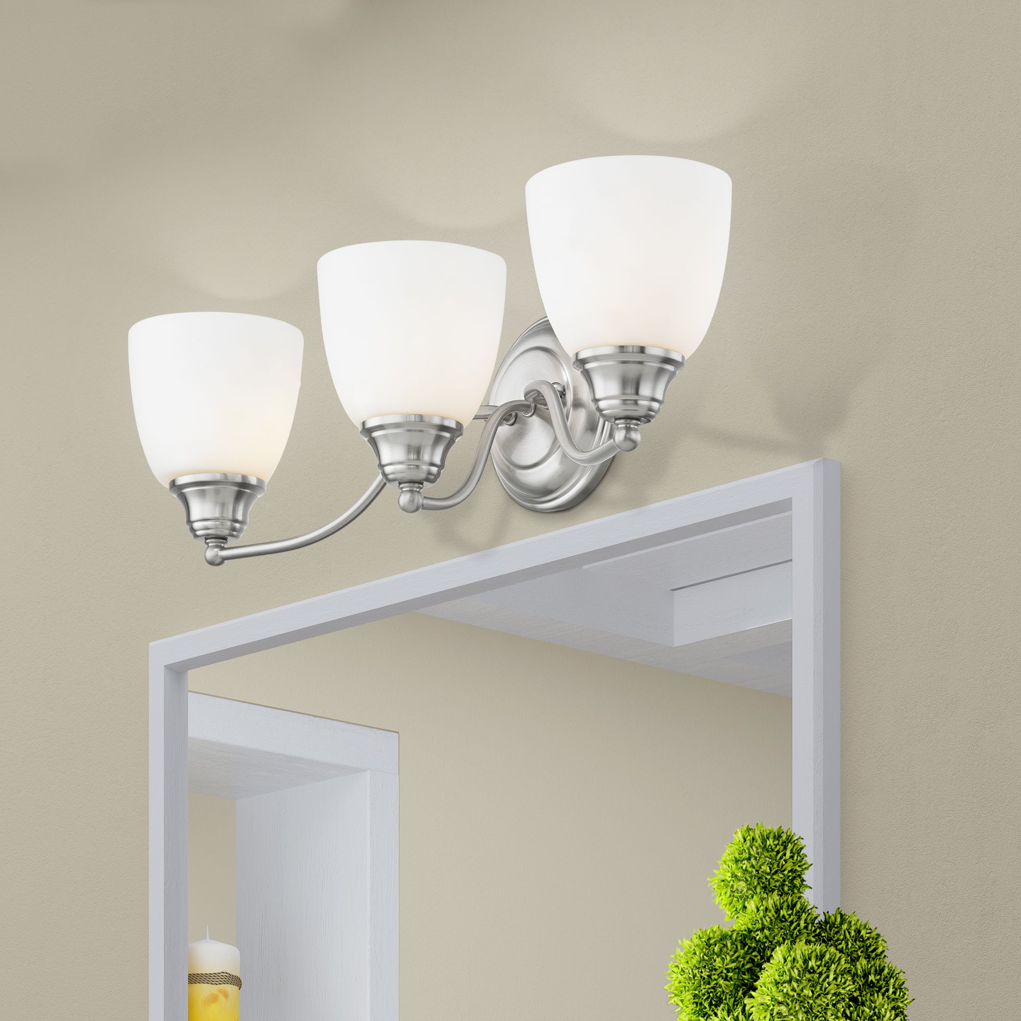 3 Light Brushed Nickel Bath Vanity in scene