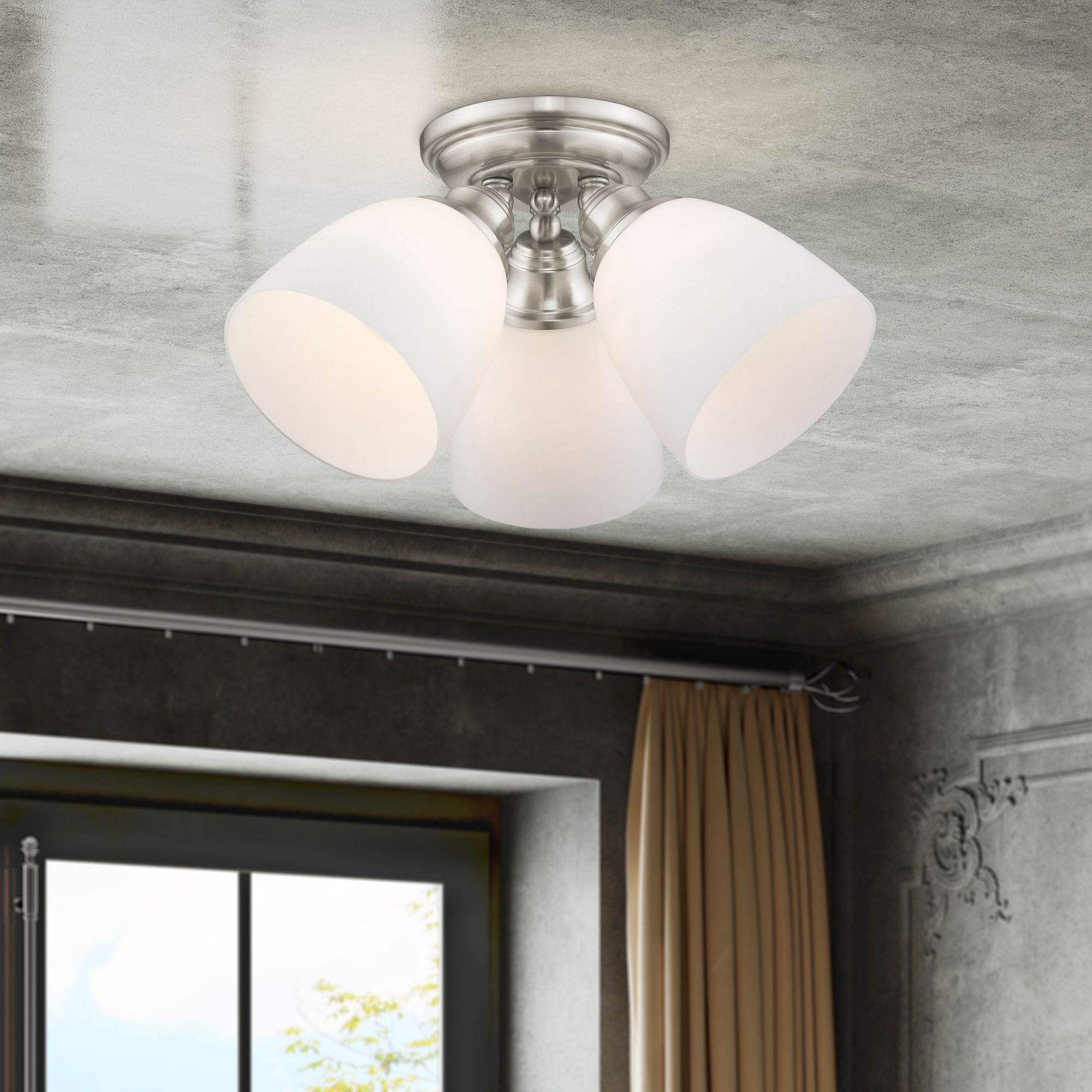 3 Light Brushed Nickel Ceiling Mount in scene